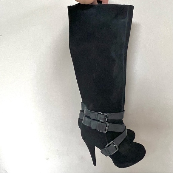 ALDO black suede knee strappy buckle heel boots women size 36 - Picture 2 of 8